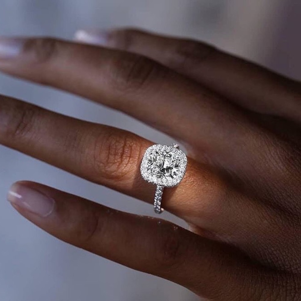 1-3Ct Halo 925 Princess Cushion Cut Engagement Ring
